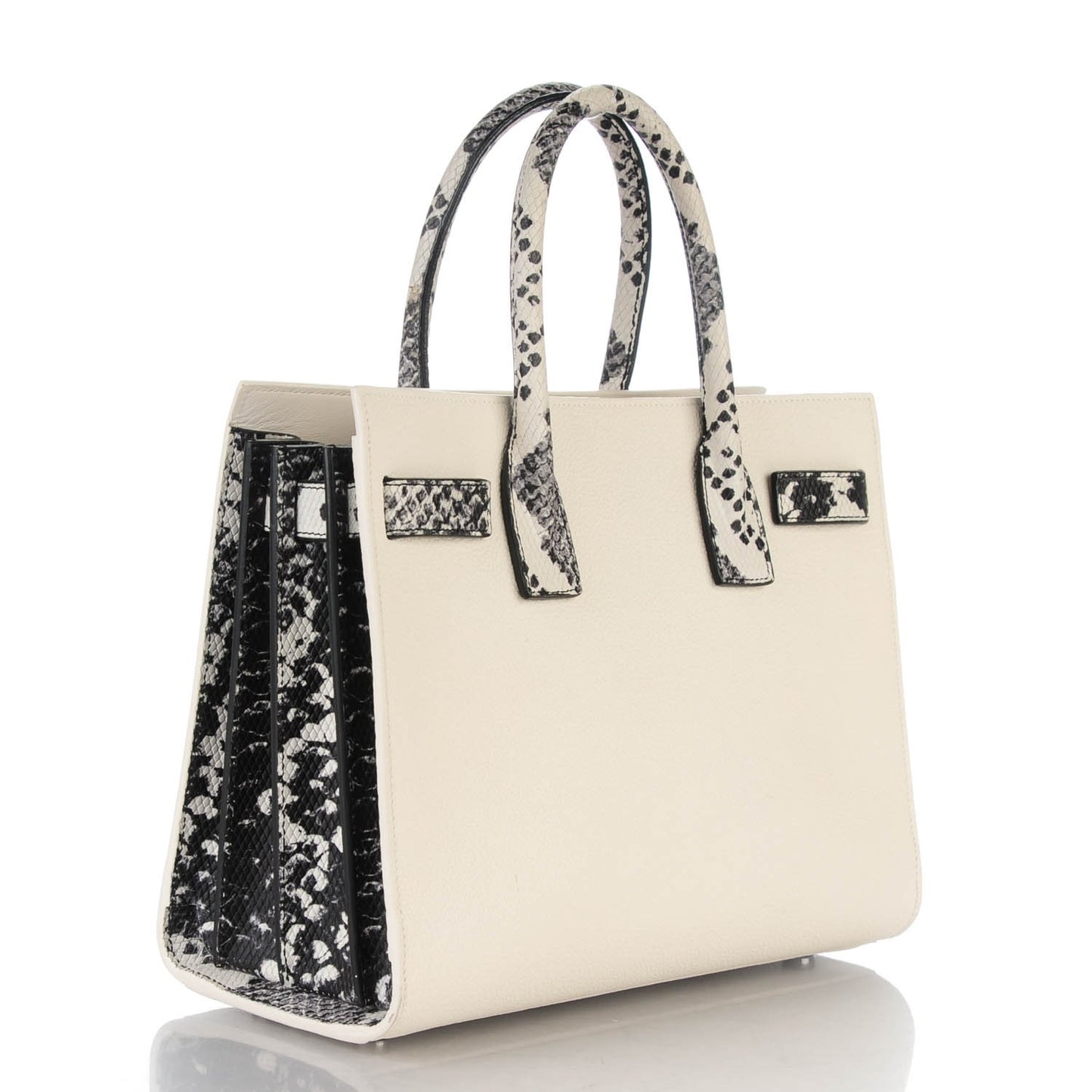 Grained Calfskin Baby Sac De Jour White Black