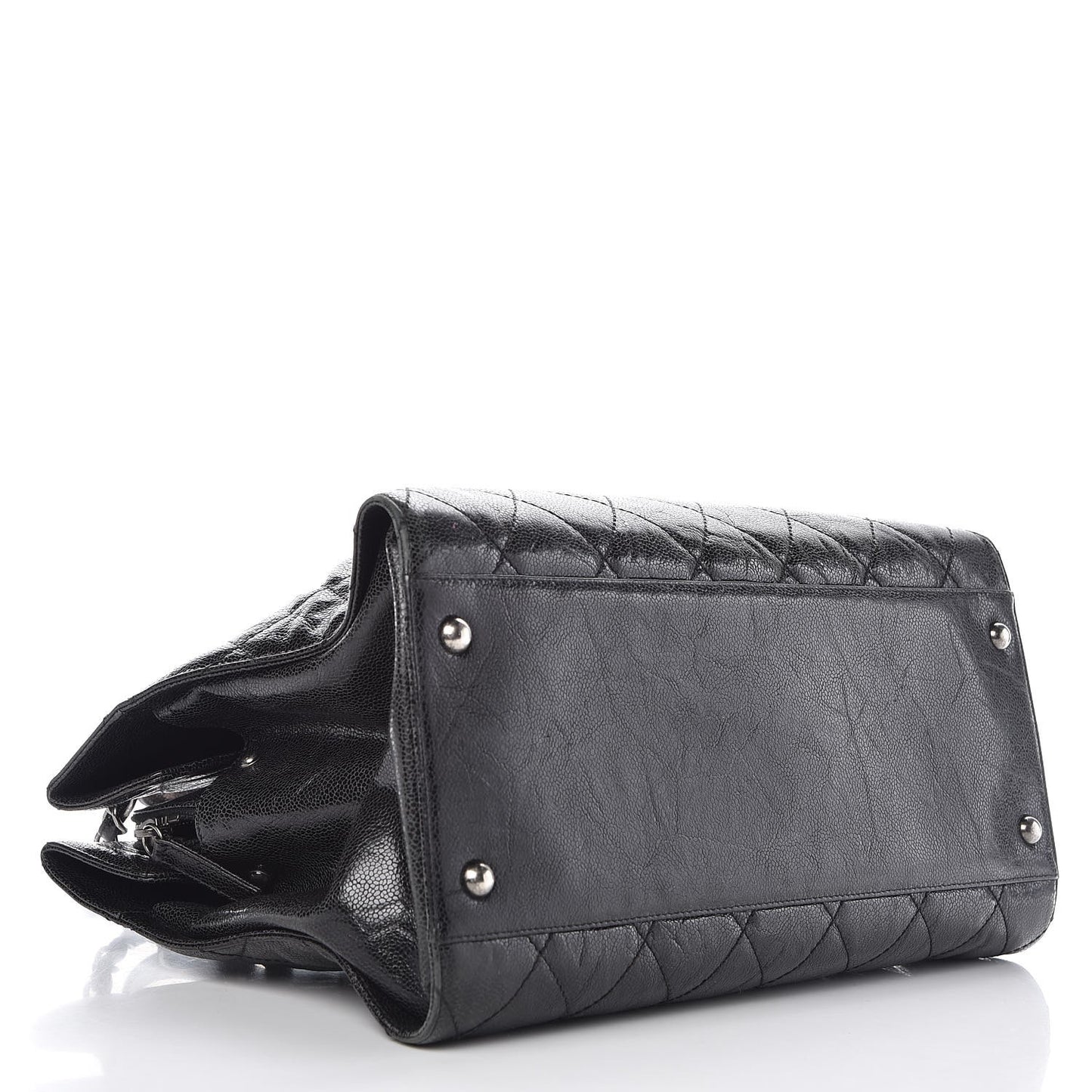 Crumpled Grained Calfskin Quilted CC Crave Tote Black
