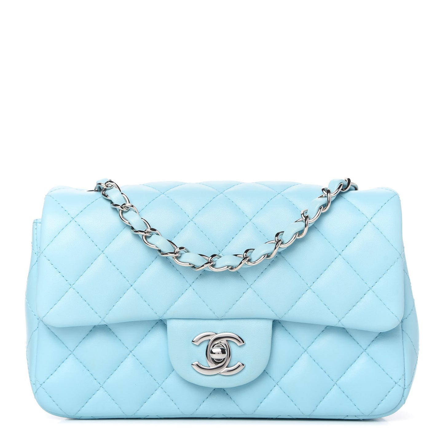 Lambskin Quilted Mini Rectangular Flap Neon Blue