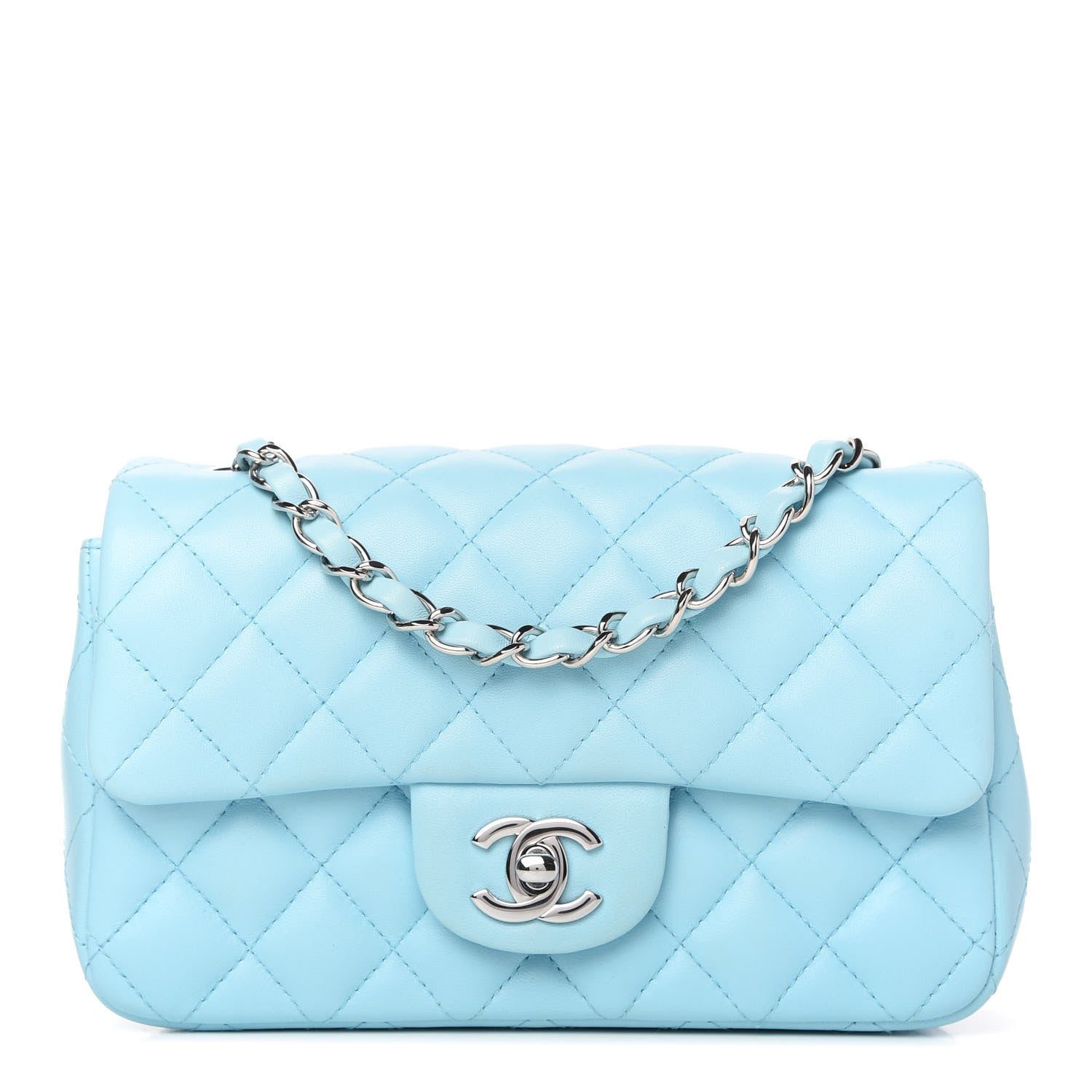Chanel Lambskin Quilted Mini Rectangular Flap Neon Blue 1 of 11