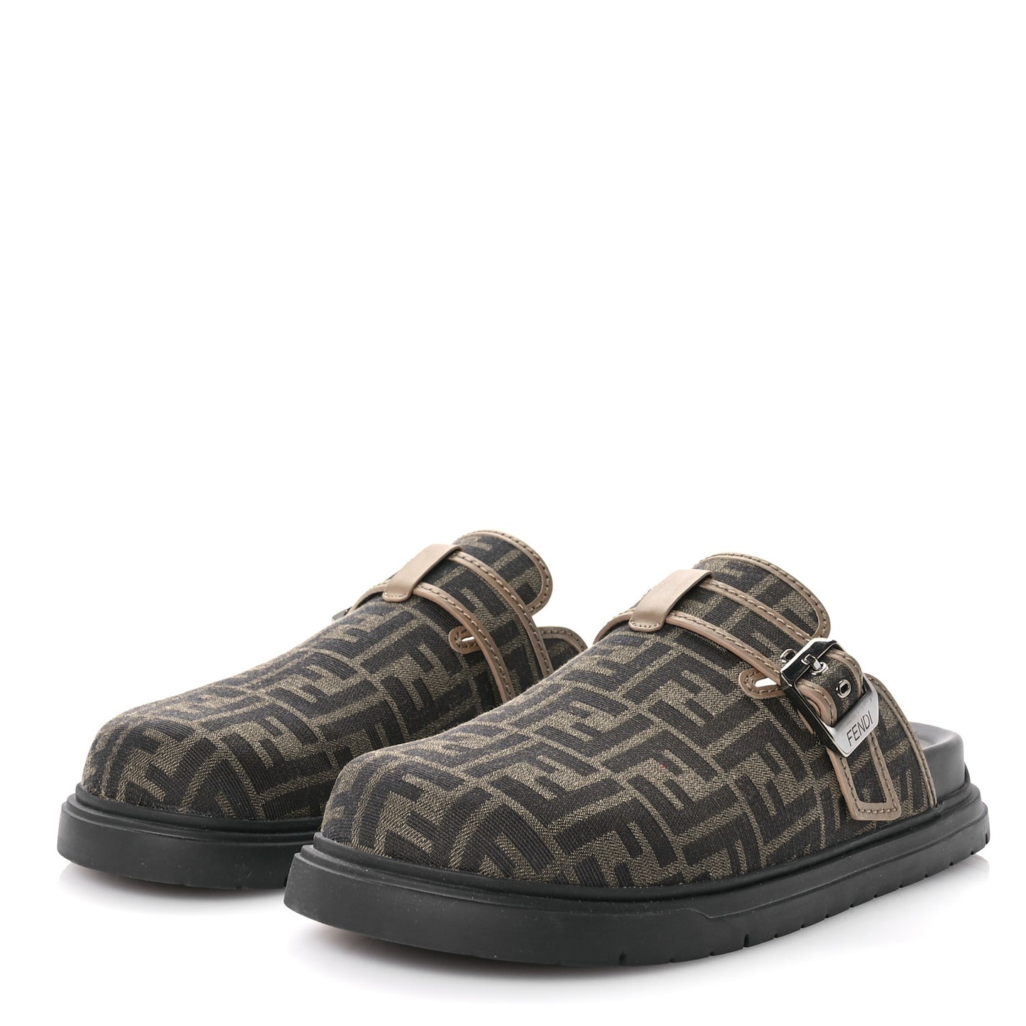 Fabric Jacquard FF 1974 Nappa Mens Sabot Mules 11 Tobacco Black Sand