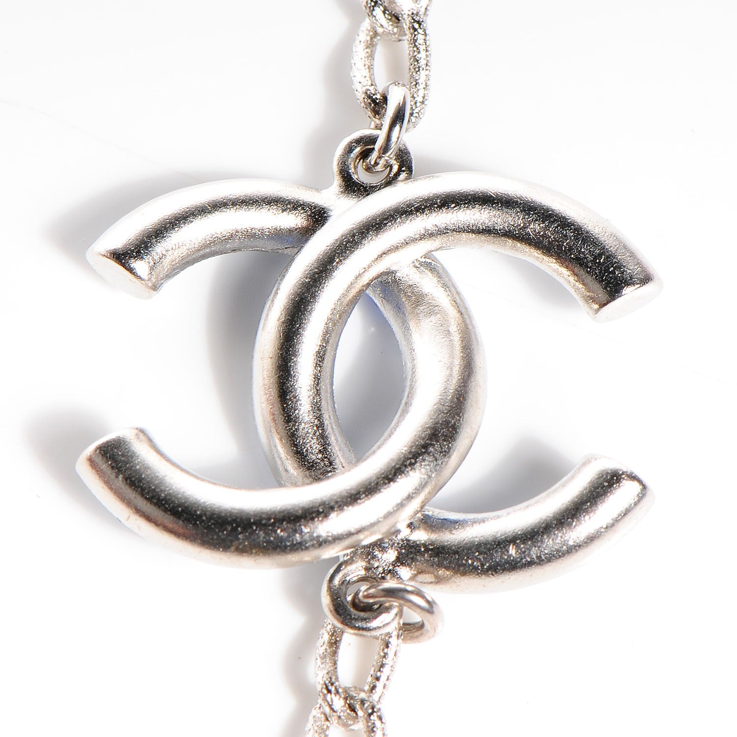Chanel Crystal Baguette CC Double Strand Necklace Silver Blue 5 of 8