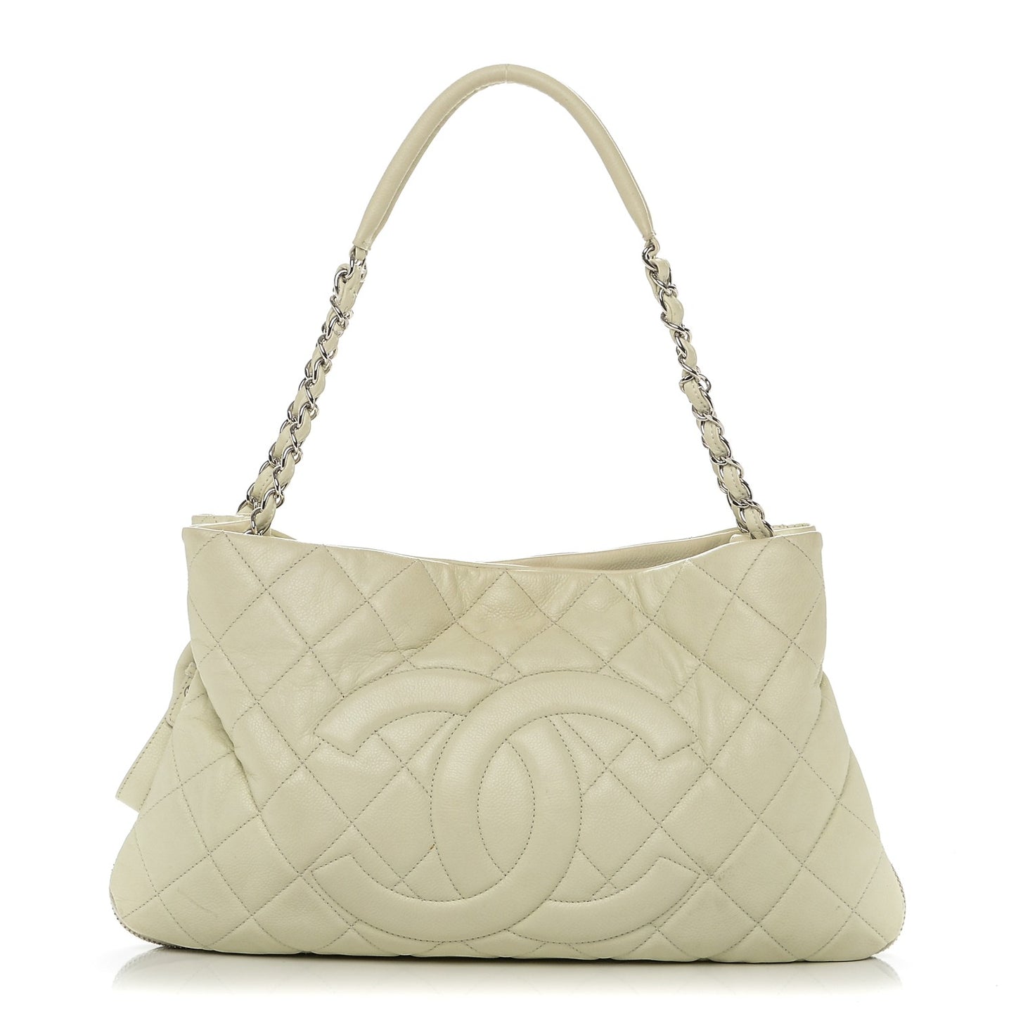 Caviar Quilted Expandable Zip Shoulder Bag White