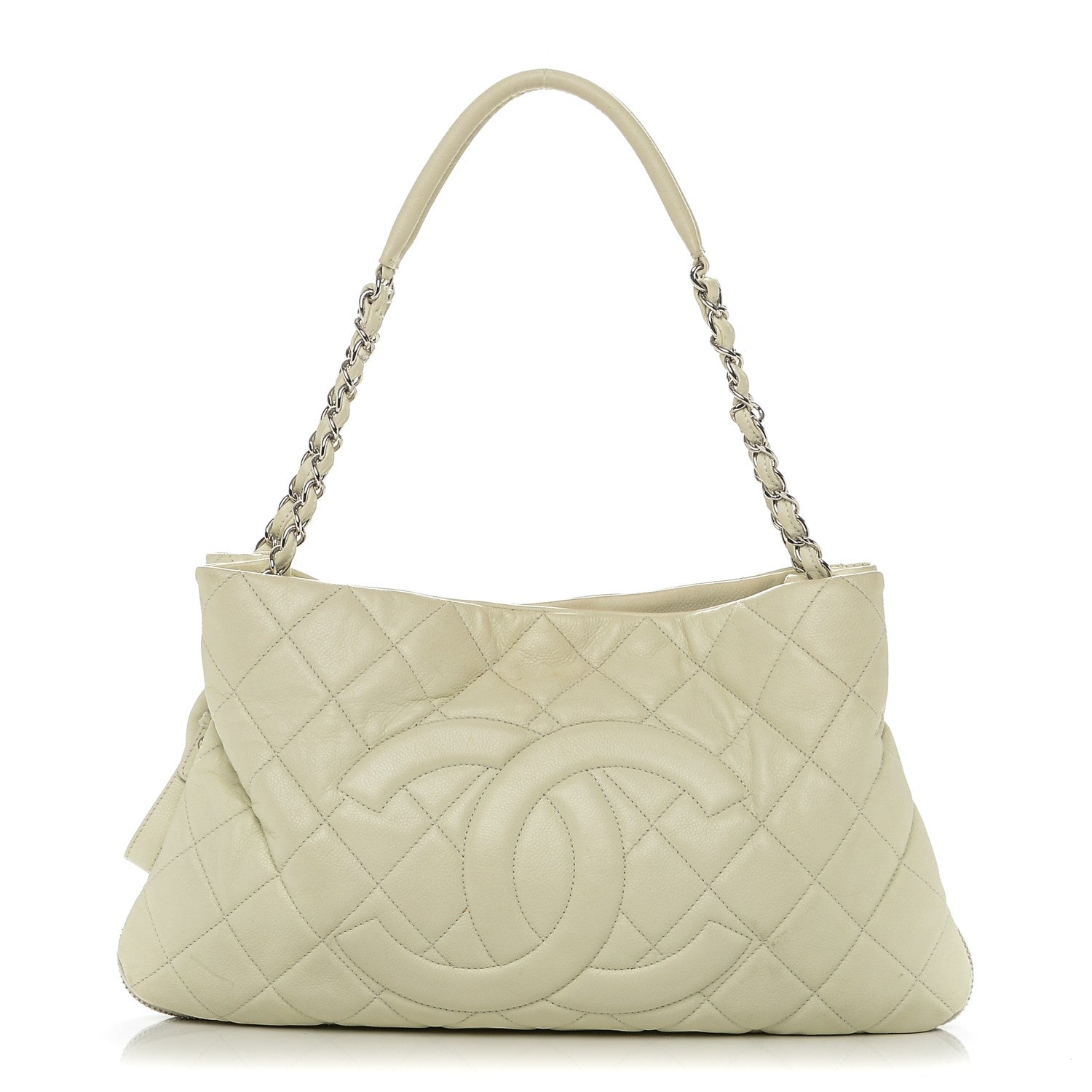Chanel Caviar Quilted Expandable Zip Shoulder Bag White 1 of 8