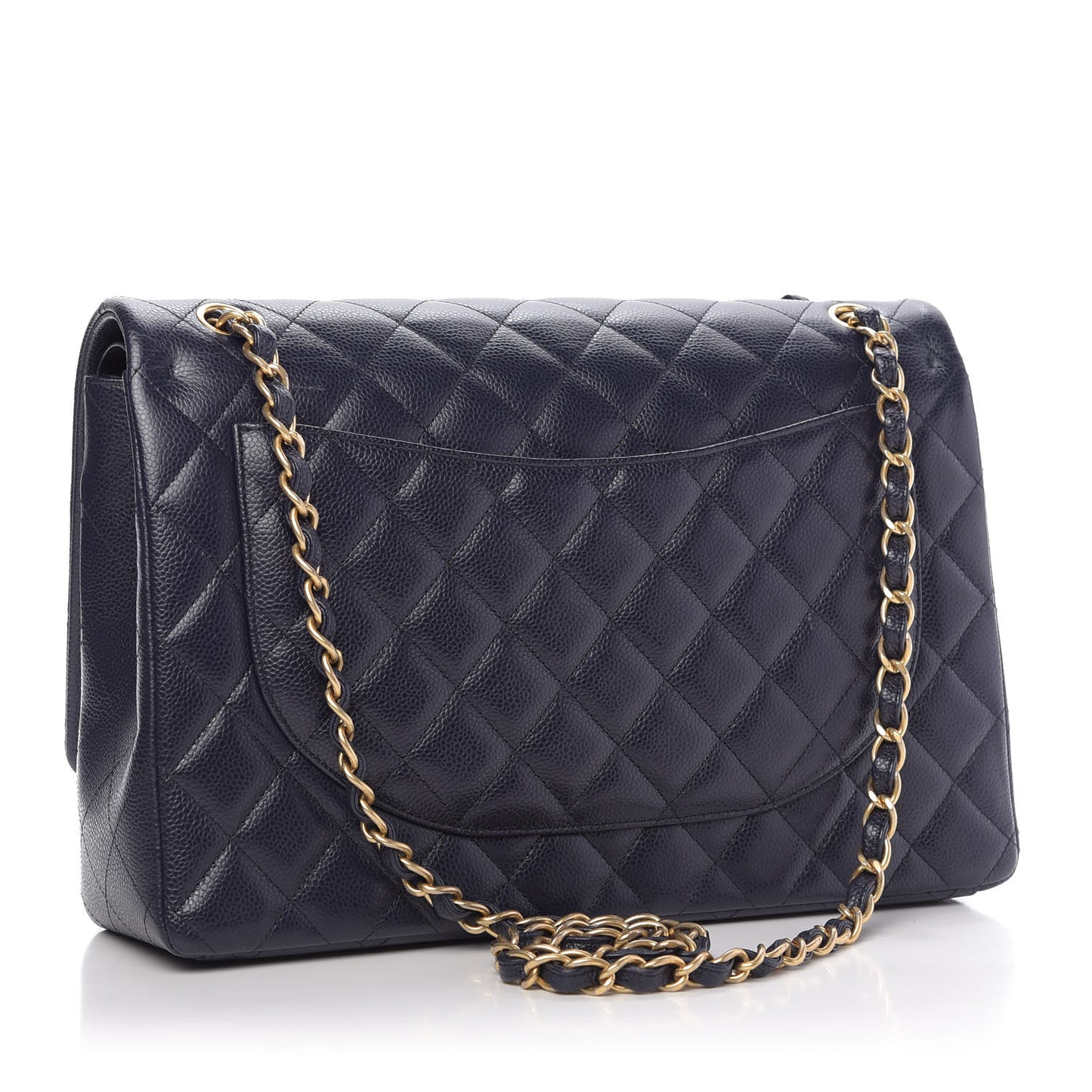 Caviar Quilted Maxi Double Flap Navy Blue