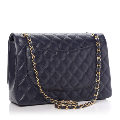 Chanel Caviar Quilted Maxi Double Flap Navy Blue 3 of 10