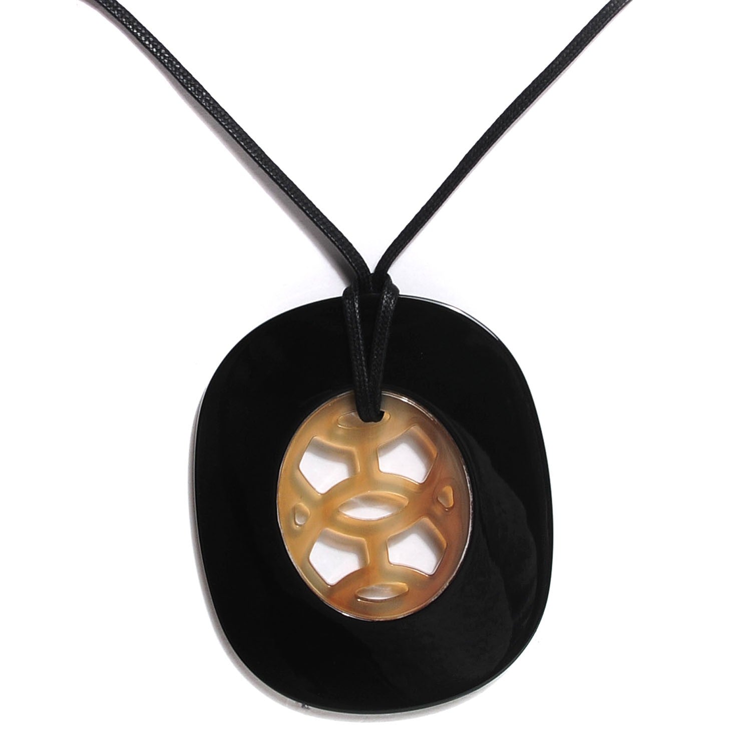 Hermes Buffalo Horn Lacquer Lift Necklace GM Black 1 of 5