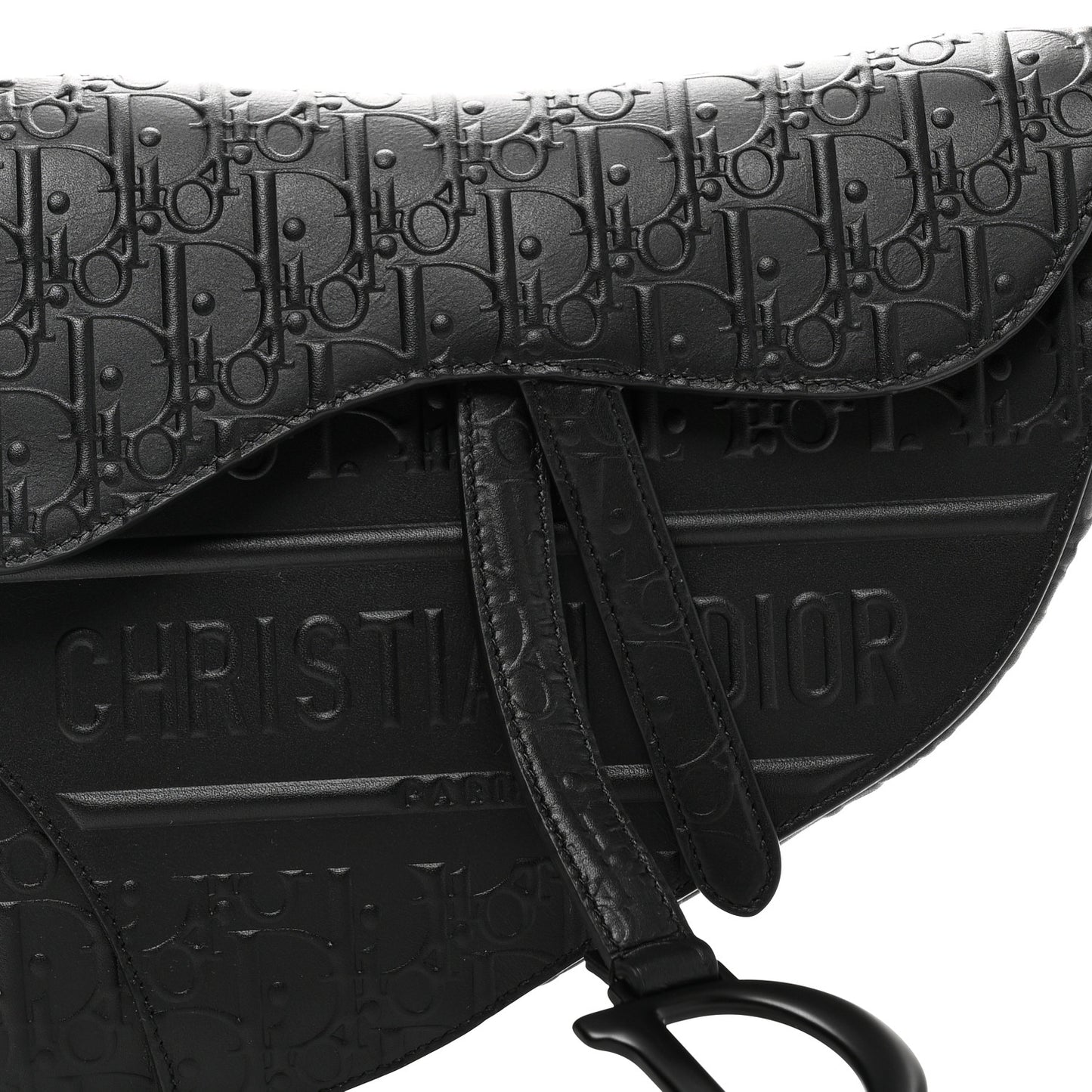 Calfskin Embossed Oblique Saddle Bag Black