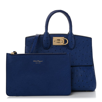 Salvatore Ferragamo Ostritch Medium Studio Top Handle Bag  Admiral Blue 3 of 10
