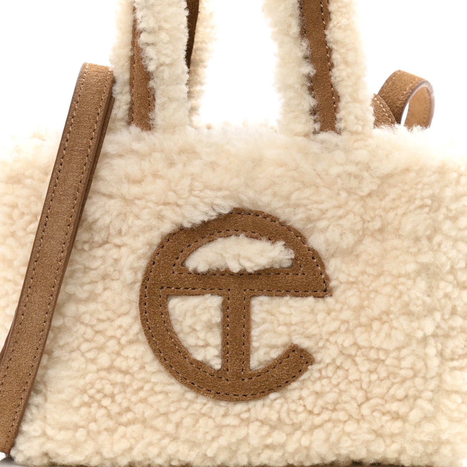 Telfar X UGG Suede Shearling Reverse Small Shopping Bag Natural 7 of 9