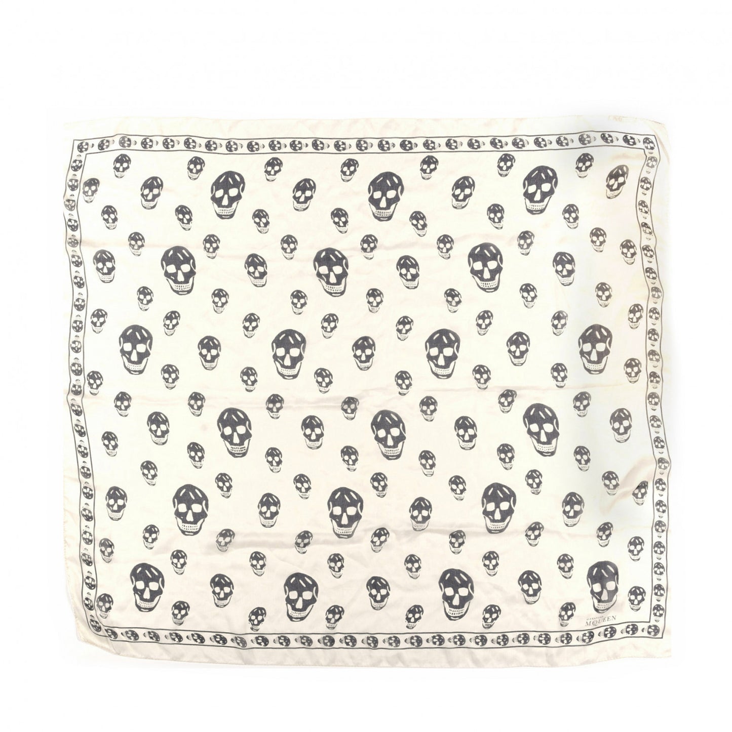 Silk Chiffon Skull Scarf Ivory Black