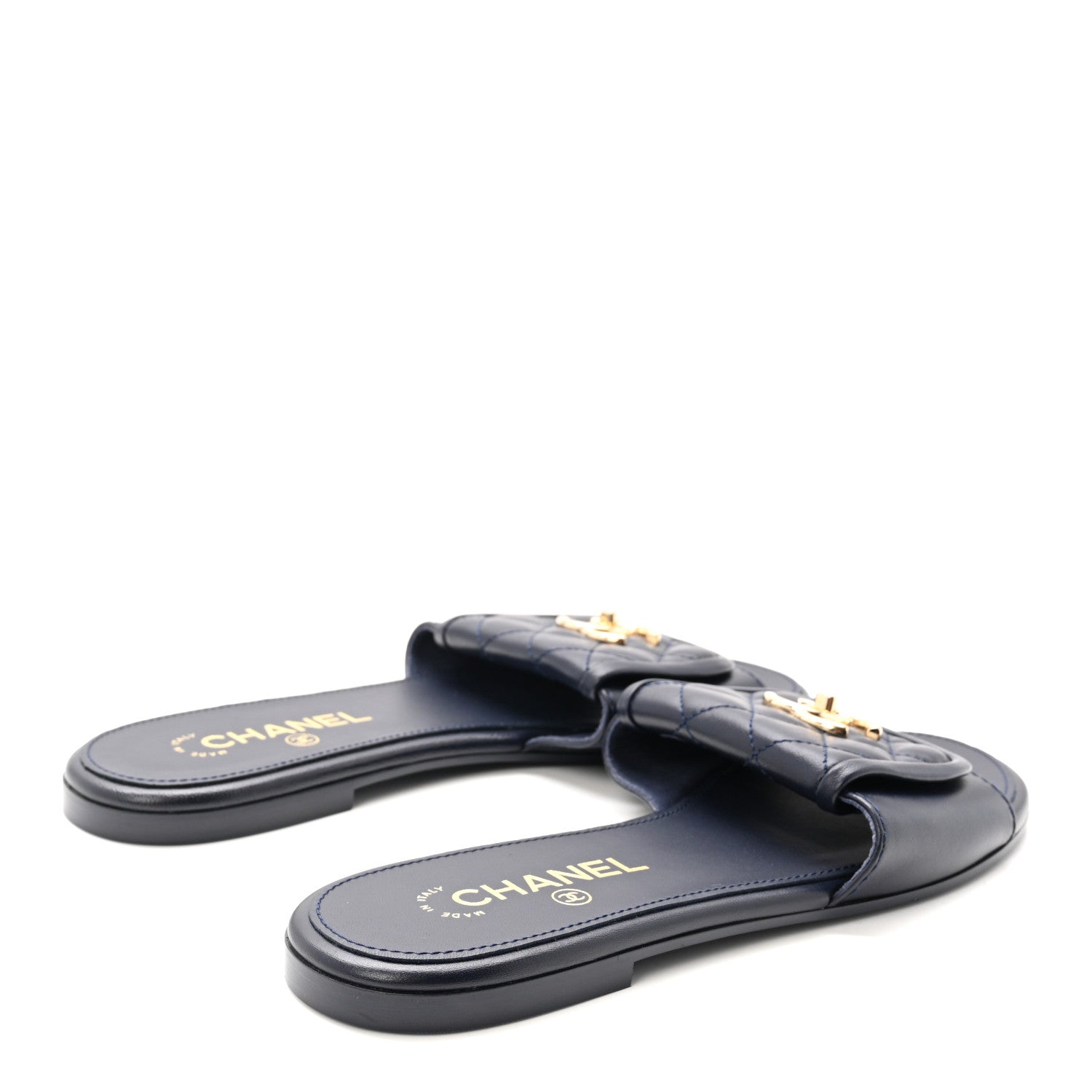 Chanel Lambskin Quilted Turnlock Flat Mules 38.5 Navy 5 of 9