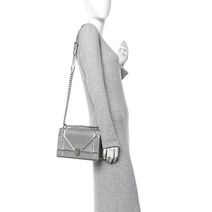 Christian Dior Metallic Patent Micro-Cannage Medium Diorama Flap Bag Silver 2 of 10
