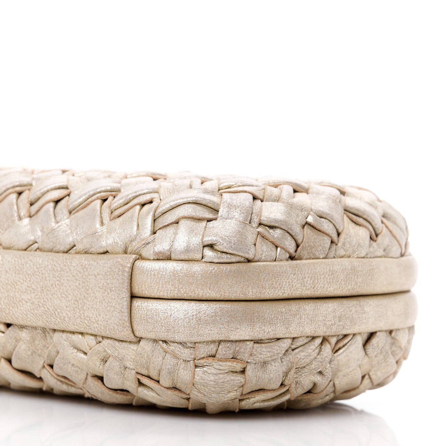 Metallic Nappa Intrecciato Distressed Knot Clutch Beige