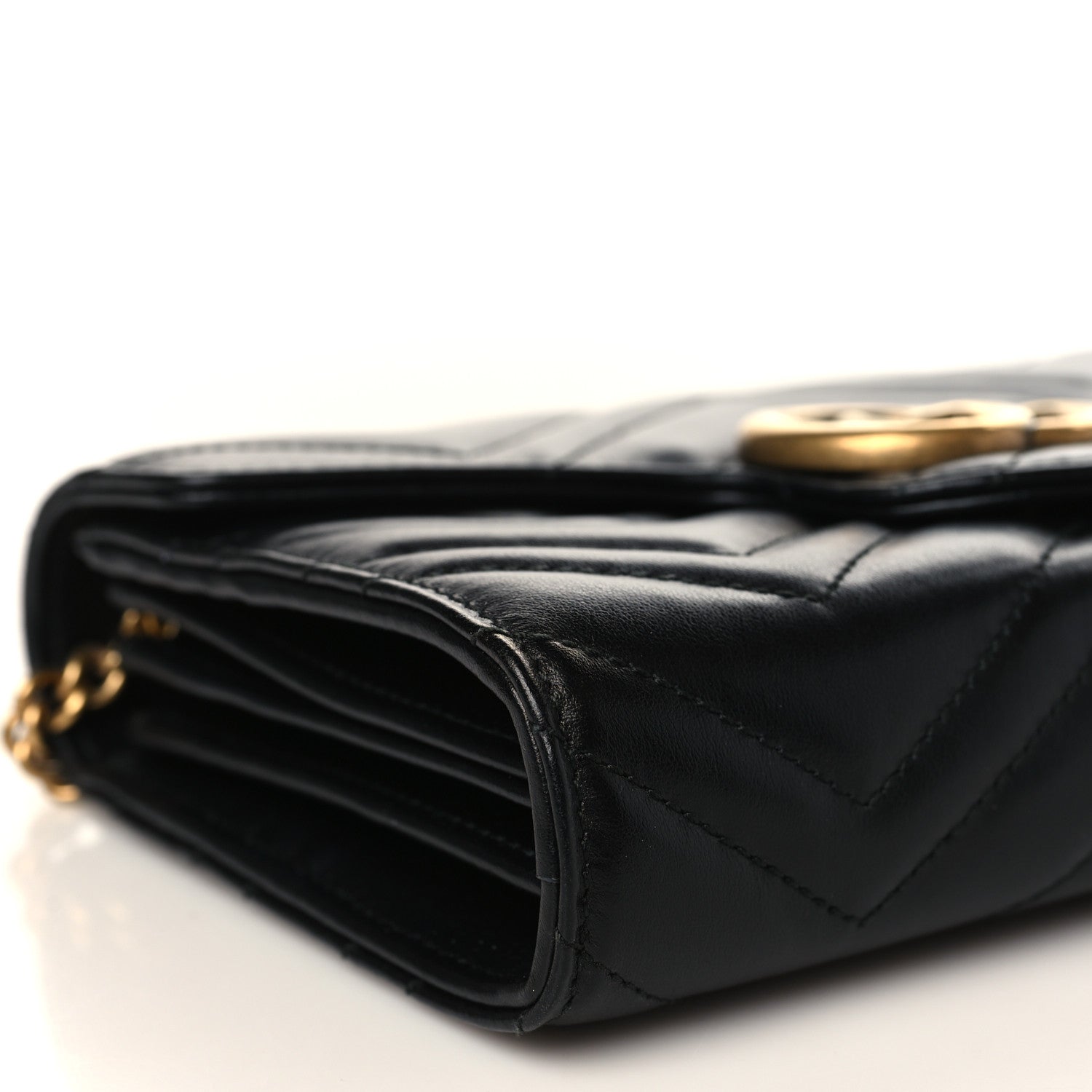 Gucci Calfskin Matelasse GG Marmont Chain Wallet Black 8 of 10
