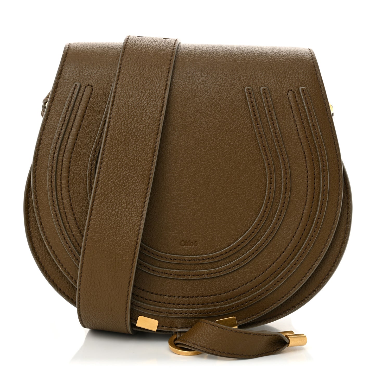 Grained Calfskin Small Marcie Saddle Bag Dark Khaki