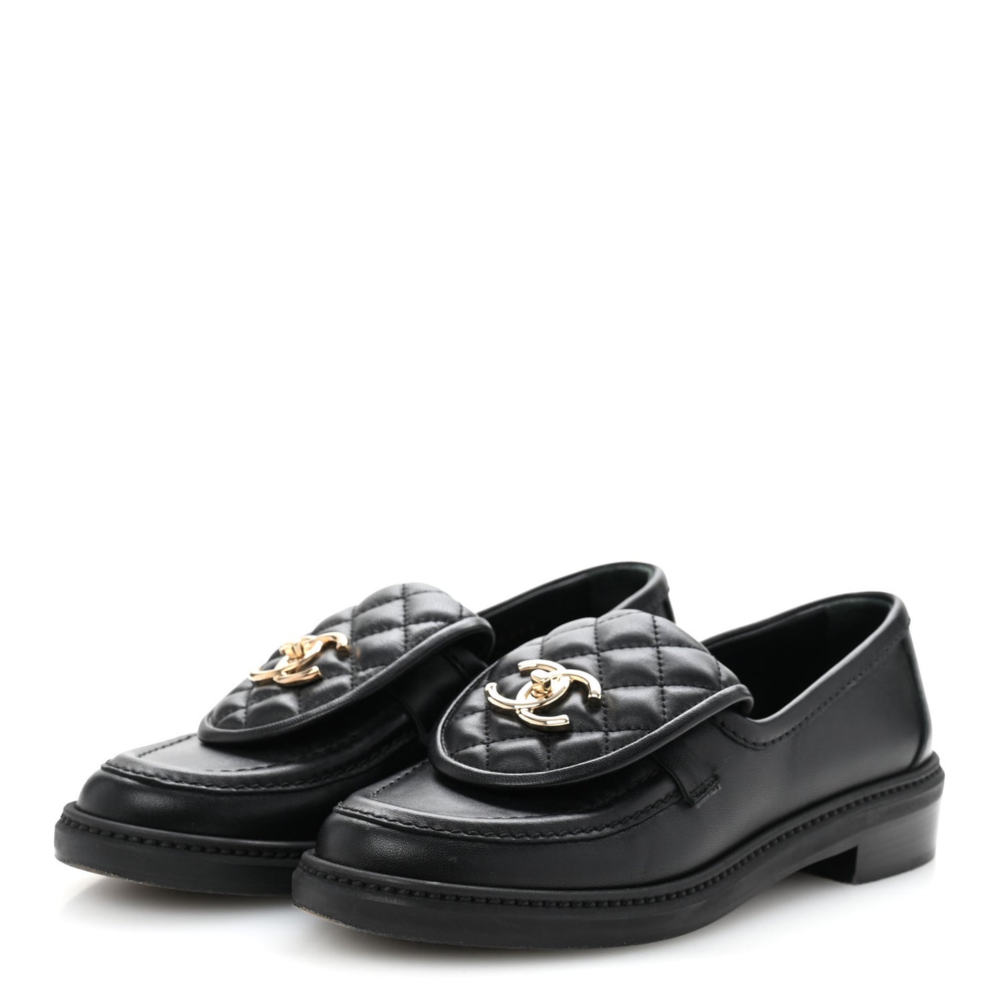 Lambskin Quilted CC Turnlock Loafers 36 Black