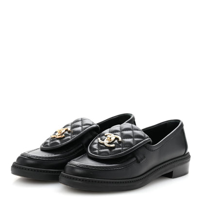 Chanel Lambskin Quilted CC Turnlock Loafers 36 Black 4 of 11