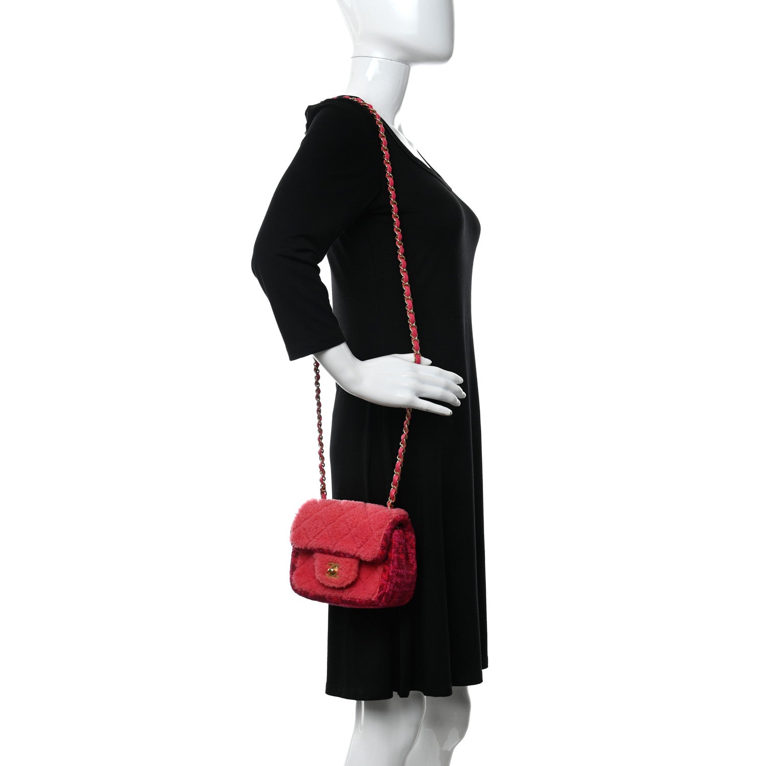 Chanel Shearling Tweed Quilted Mini Square Flap Bag Pink 2 of 12