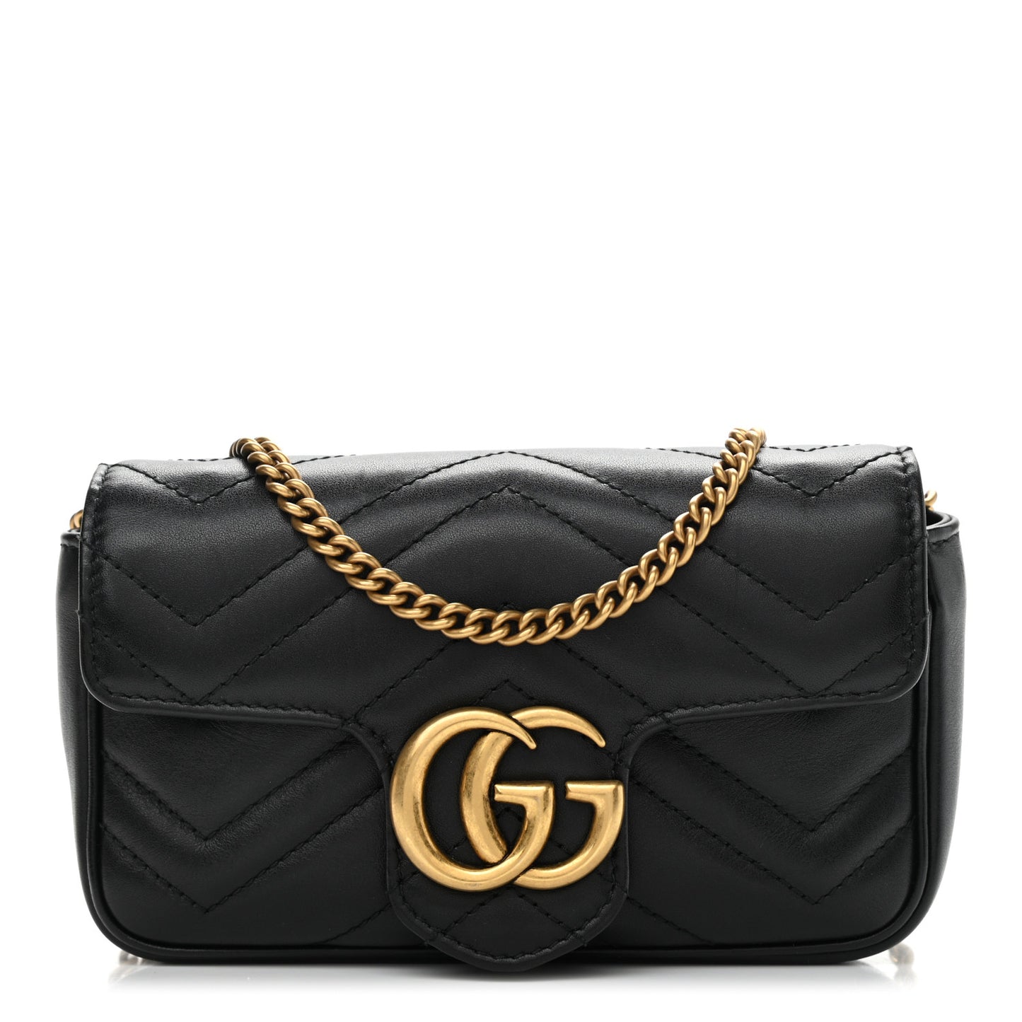 Calfskin Matelasse Super Mini GG Marmont Shoulder Bag Black