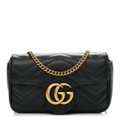 Gucci Calfskin Matelasse Super Mini GG Marmont Shoulder Bag Black 1 of 10