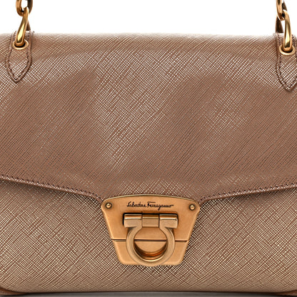 Salvatore Ferragamo Metallic Hammered Calfskin Gancini Chain Shoulder Bag Brown 8 of 11