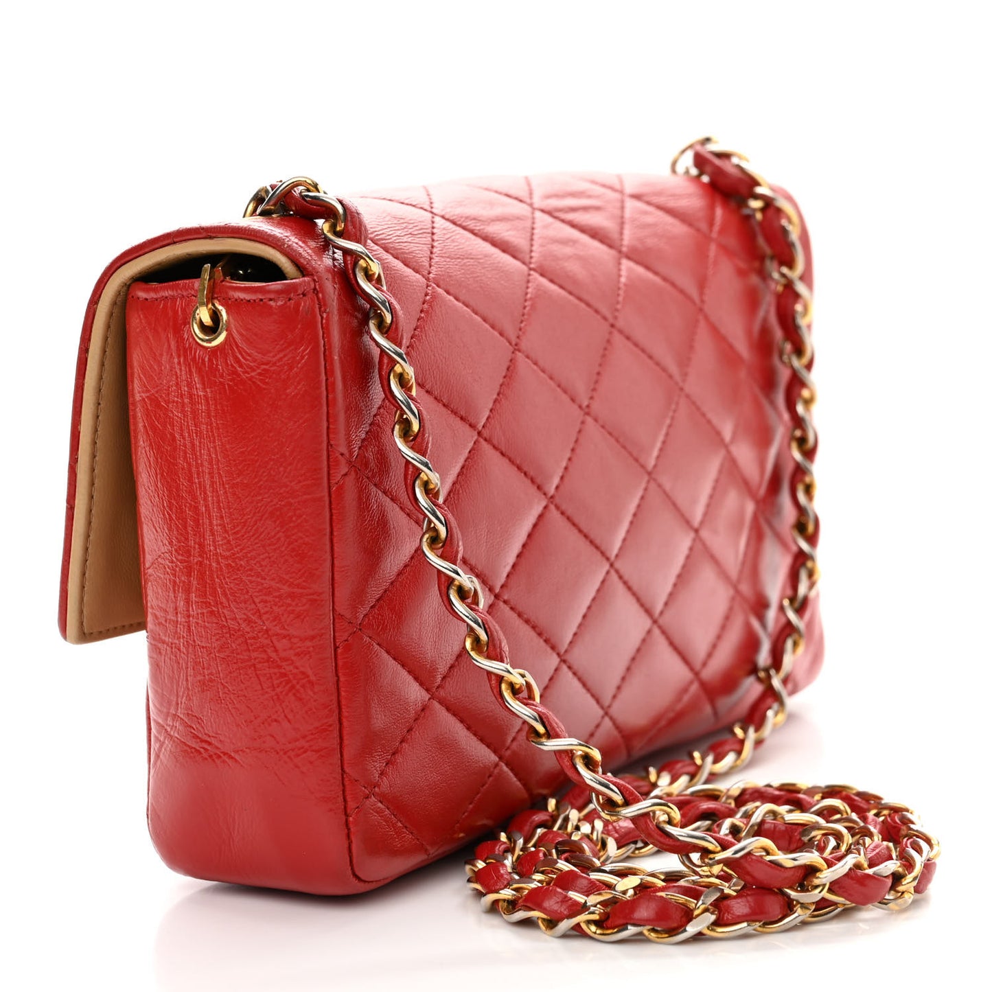 Lambskin Quilted Small Single Flap Red