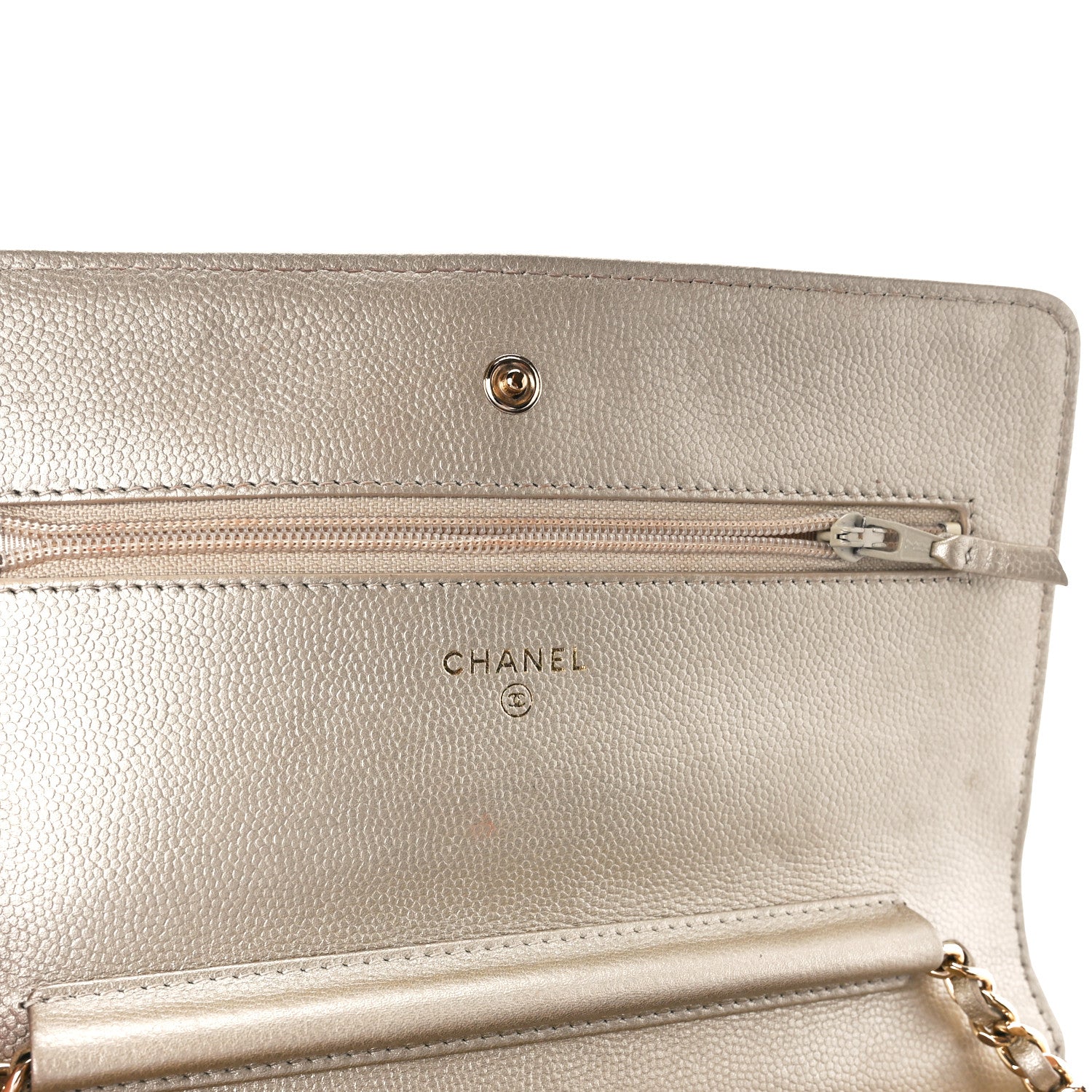 Chanel Pearly Caviar Quilted Wallet On Chain WOC Light Gold 6 of 13