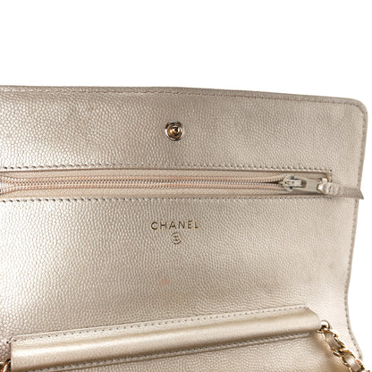 Chanel Pearly Caviar Quilted Wallet On Chain WOC Light Gold 6 of 13