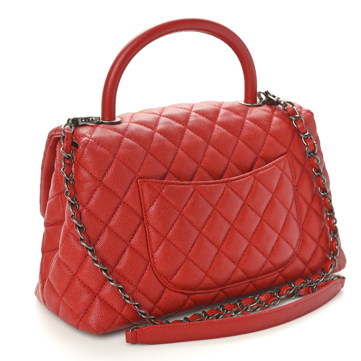 Caviar Quilted Small Coco Handle Flap Red