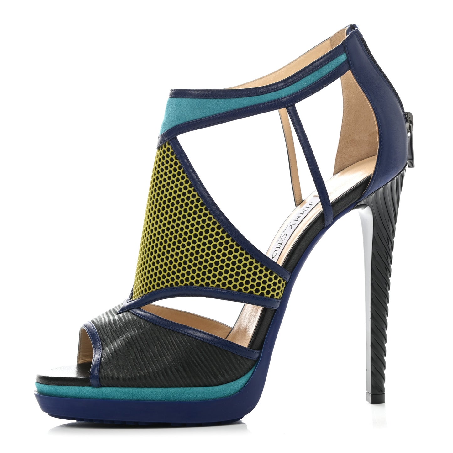Calfskin Suede Enamel Lythe Mixed Media Platform Sandals 40.5 Black Multicolor