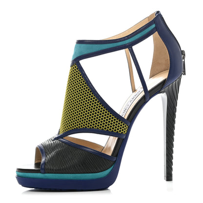 Jimmy Choo Calfskin Suede Enamel Lythe Mixed Media Platform Sandals 40.5 Black Multicolor 1 of 9