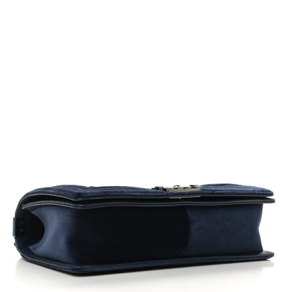 Chanel Velvet Tweed Quilted New Medium Boy Flap Dark Navy Blue 4 of 9