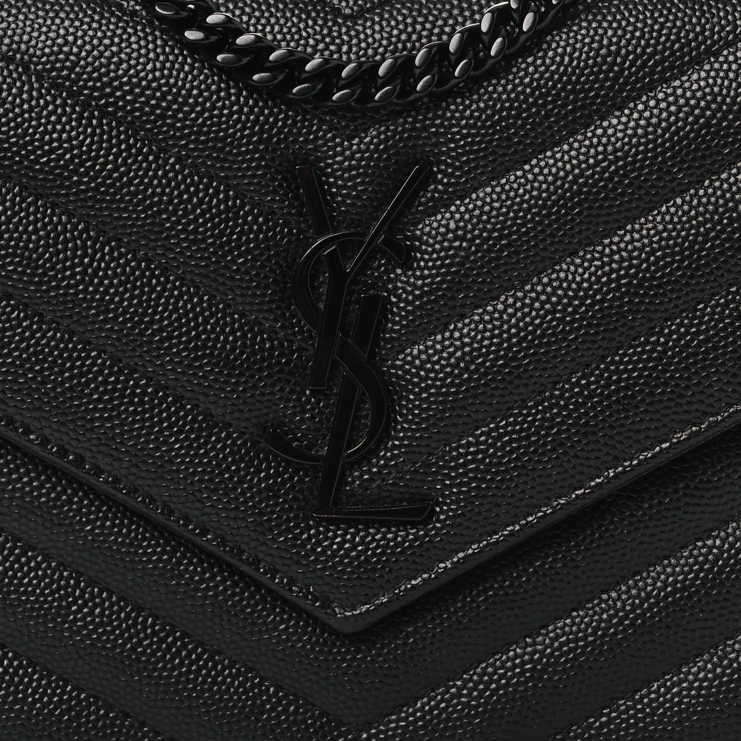Grain De Poudre Matelasse Chevron Monogram Monochrome Envelope Chain Wallet Black