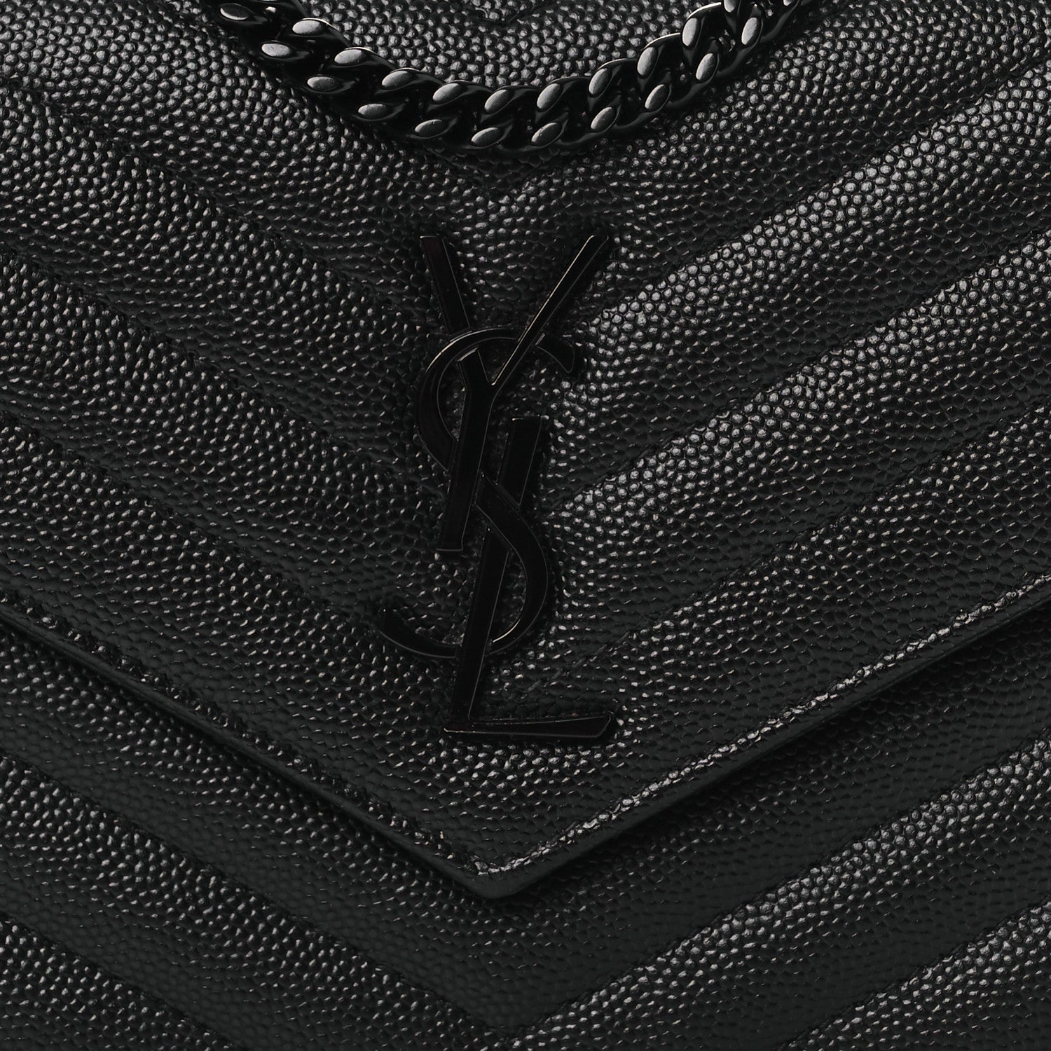 Saint Laurent Grain De Poudre Matelasse Chevron Monogram Monochrome Envelope Chain Wallet Black 9 of 13