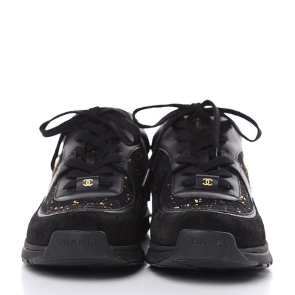 Chanel Suede Tweed CC Sneakers 38.5 Black Gold 2 of 8