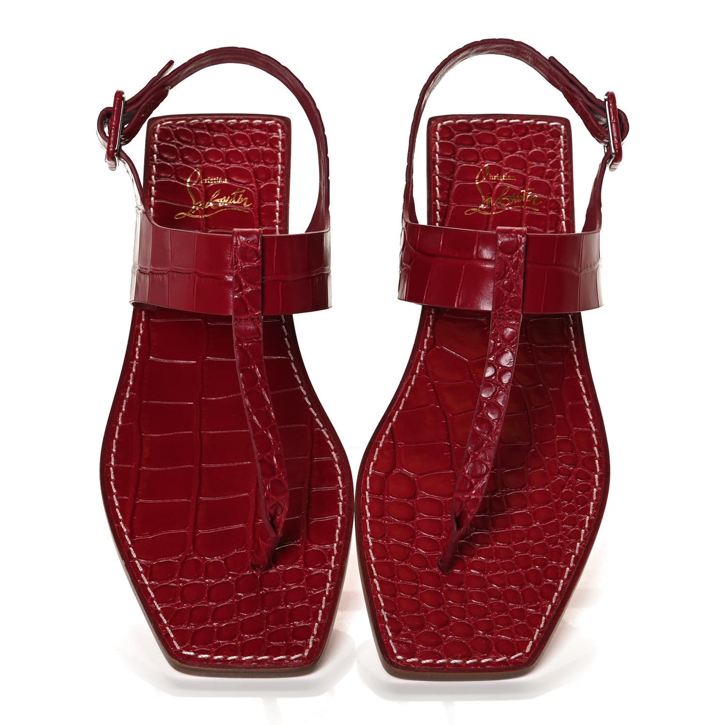 Calfskin Alligator Embossed Cubongo Flat Sandals 39.5 Persan