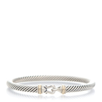 David Yurman Sterling Silver 18K Yellow Gold 5mm Cable Classic Buckle Bracelet 1 of 4