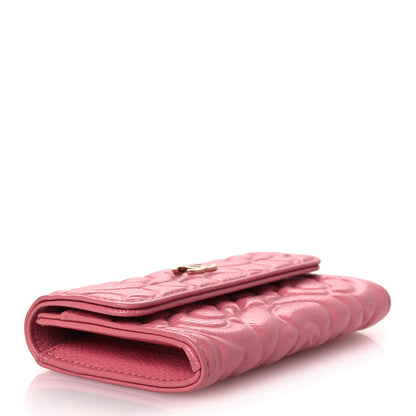 Chanel Caviar Camellia Embossed Card Holder Wallet Pink 4 of 10