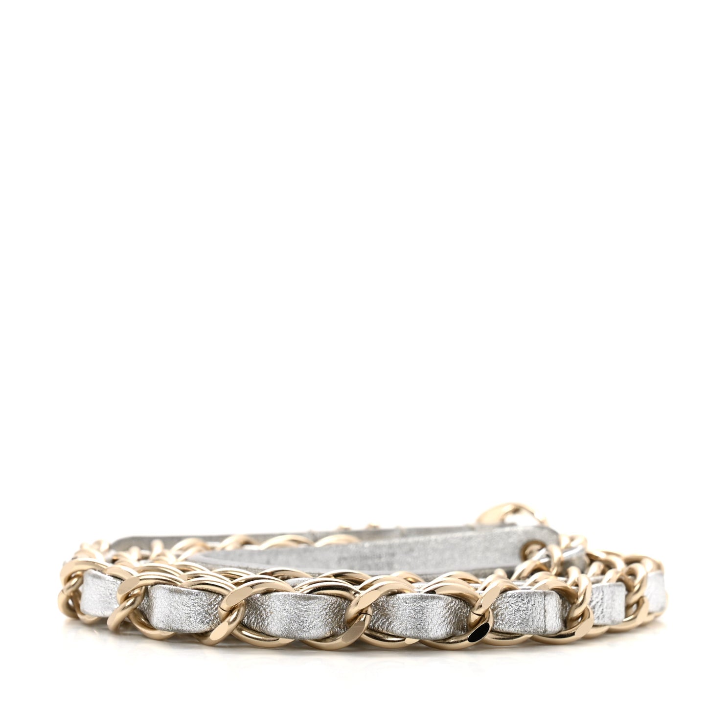 Metallic Calfskin Metal CC Chain Belt 80 32 Silver
