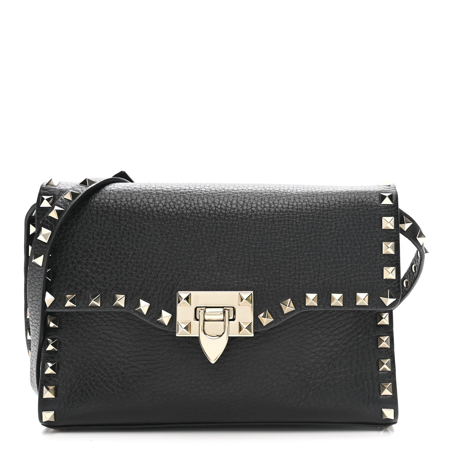 Valentino Garavani Pebbled Calfskin Medium Rockstud Flip Lock Crossbody Bag Black 1 of 12