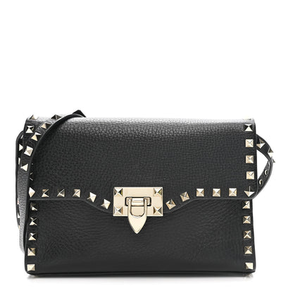 Valentino Garavani Pebbled Calfskin Medium Rockstud Flip Lock Crossbody Bag Black 1 of 12