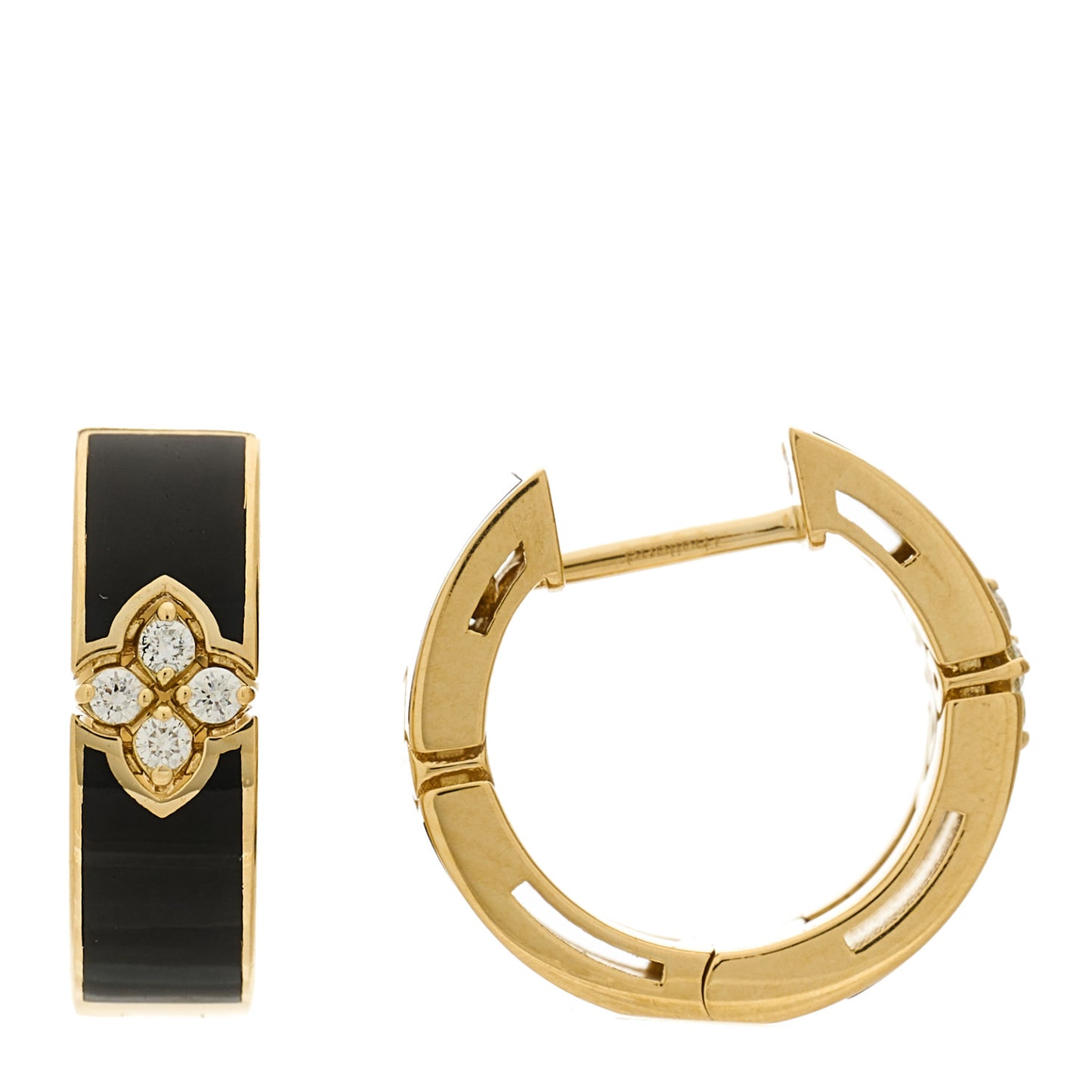 18K Yellow Gold Black Enamel Diamond Love in Verona Hoop Earrings