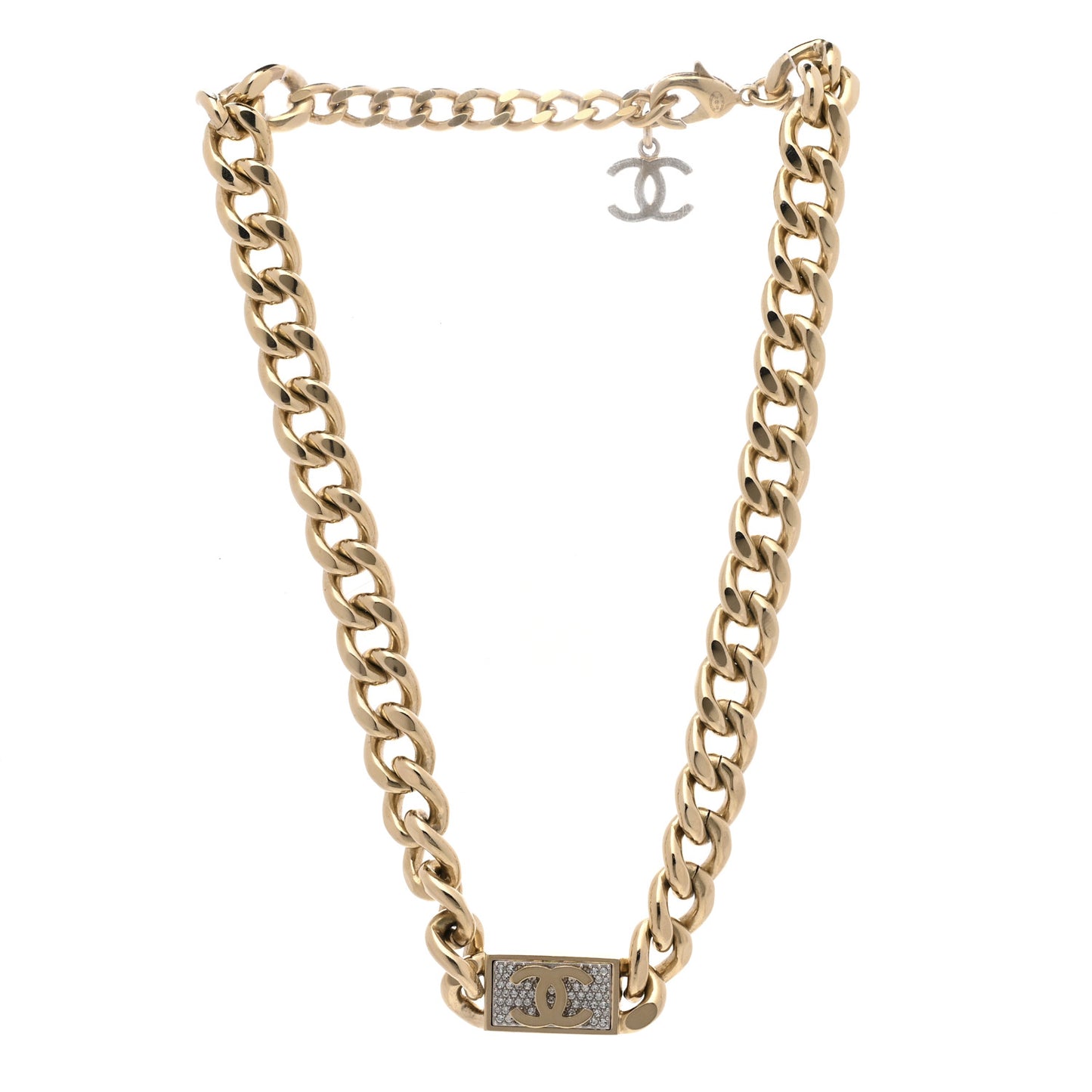 Crystal CC Chain Link Choker Necklace Gold