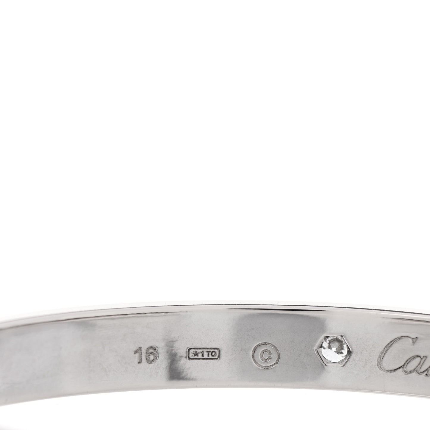 18K White Gold 1 Diamond LOVE Cuff Bracelet 16