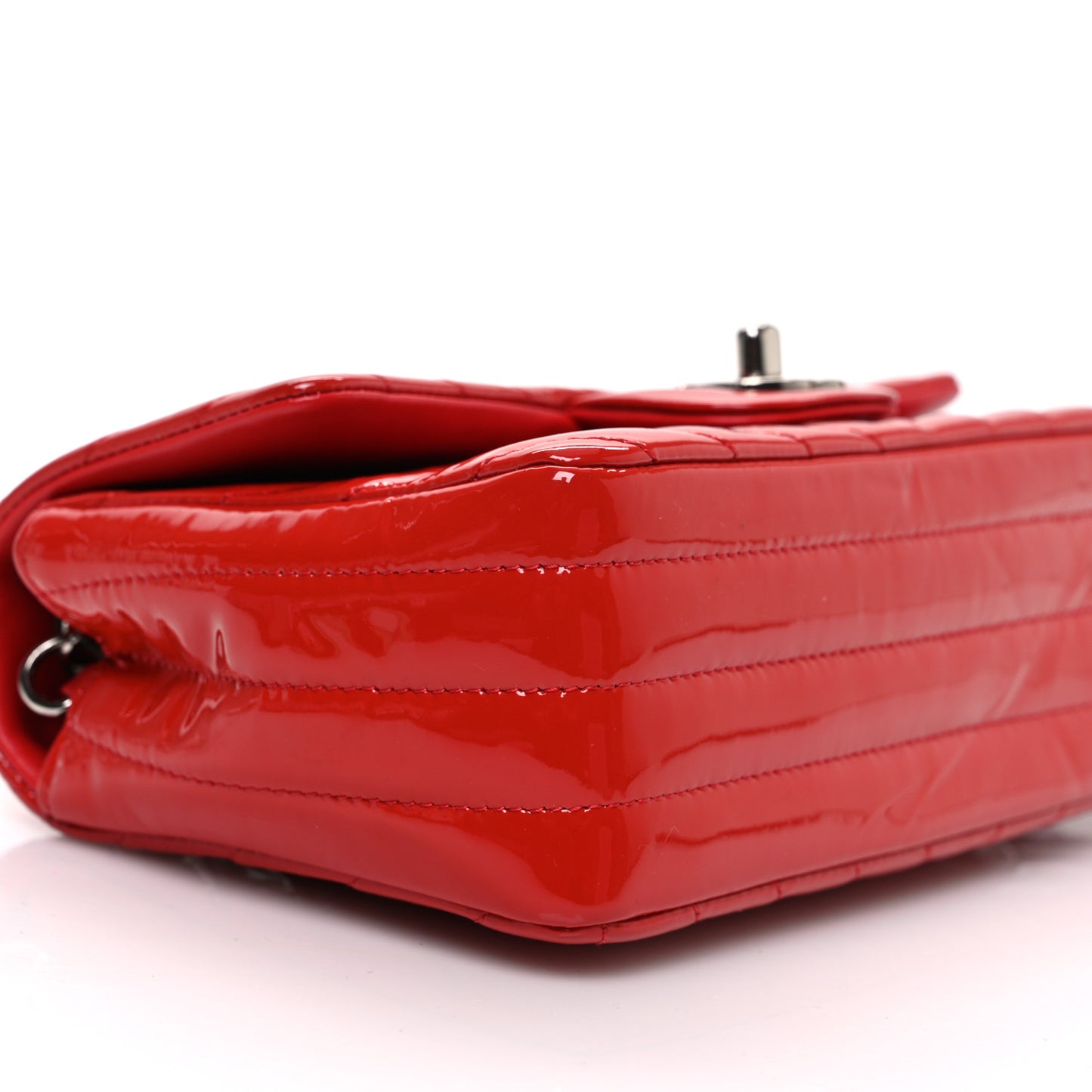 Patent Calfskin Chevron Quilted Mini Rectangular Flap Red