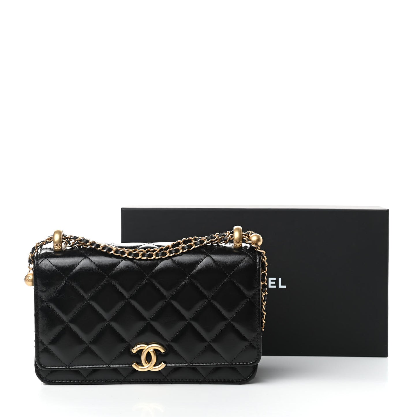 Calfskin Quilted Perfect Fit Wallet On Chain WOC Black