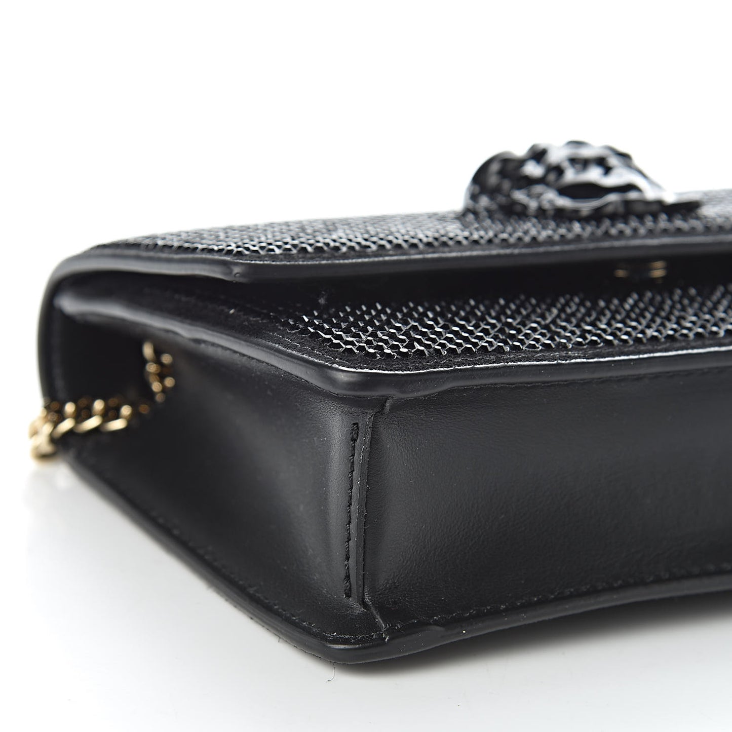 Calfskin Palazzo Crystal Chain Evening Bag Black