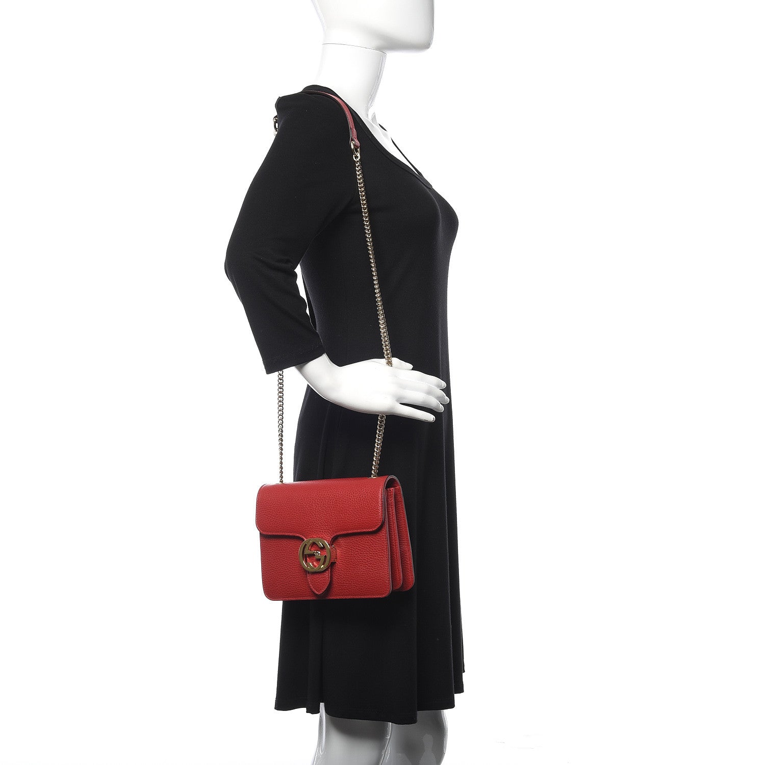 Gucci Dollar Calfskin Small Interlocking G Shoulder Bag Red 2 of 12