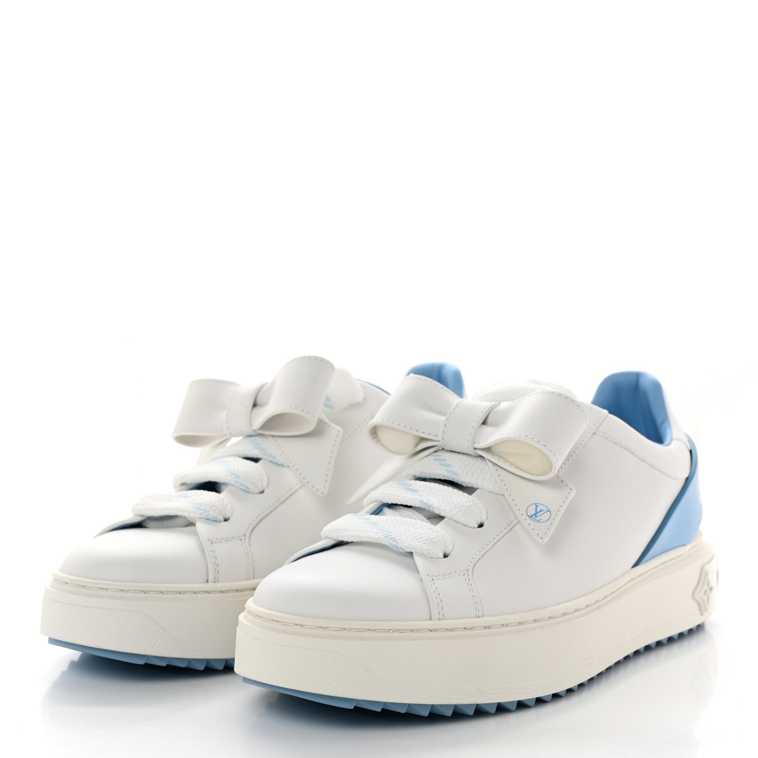 Louis Vuitton Calfskin Time Out Bow Sneakers 37.5 Blue 3 of 11